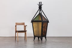 Rare XL Iron And Glass Lantern From Italy, Circa 1920