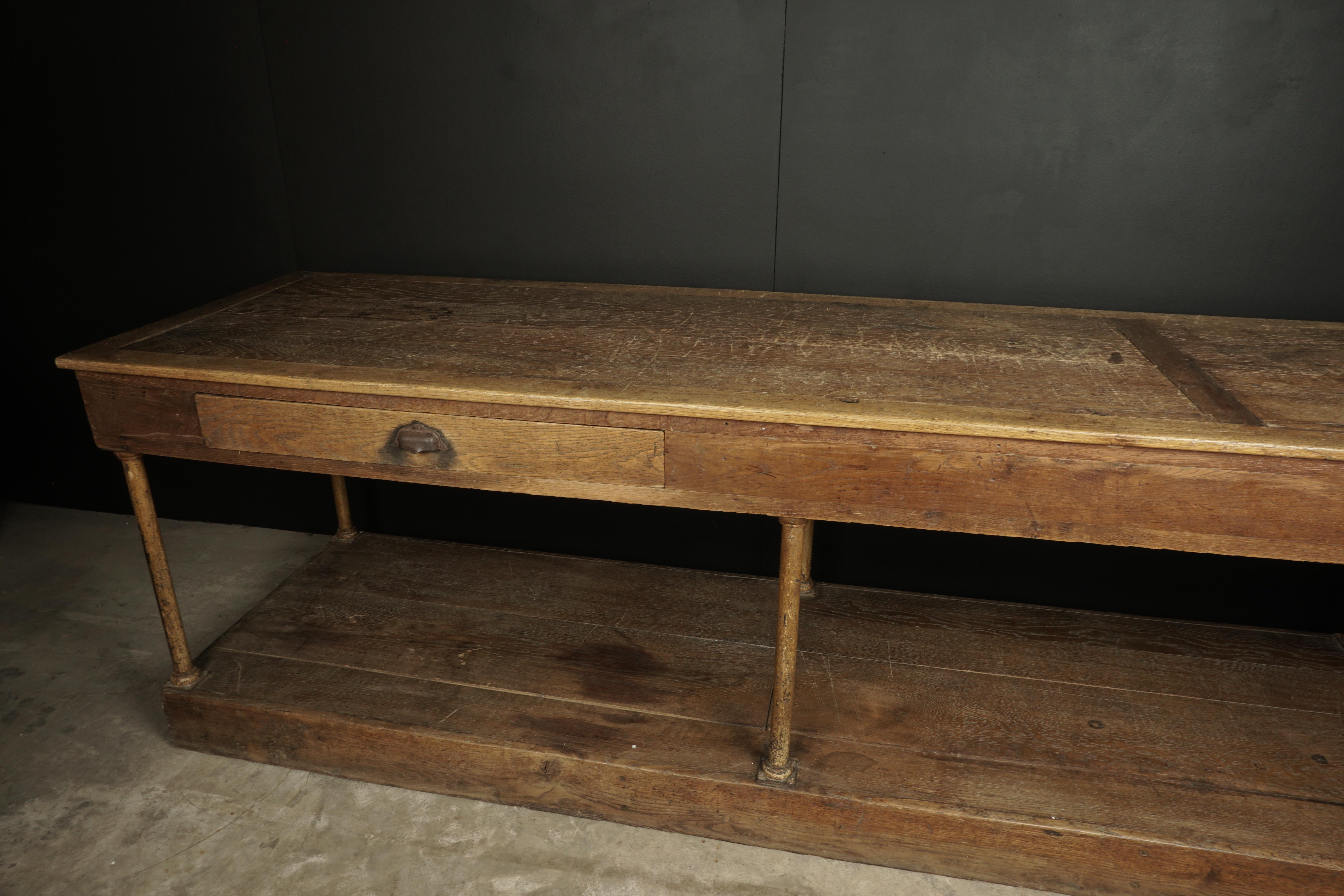 European Rare Extra Large Oak Console from France, circa 1900