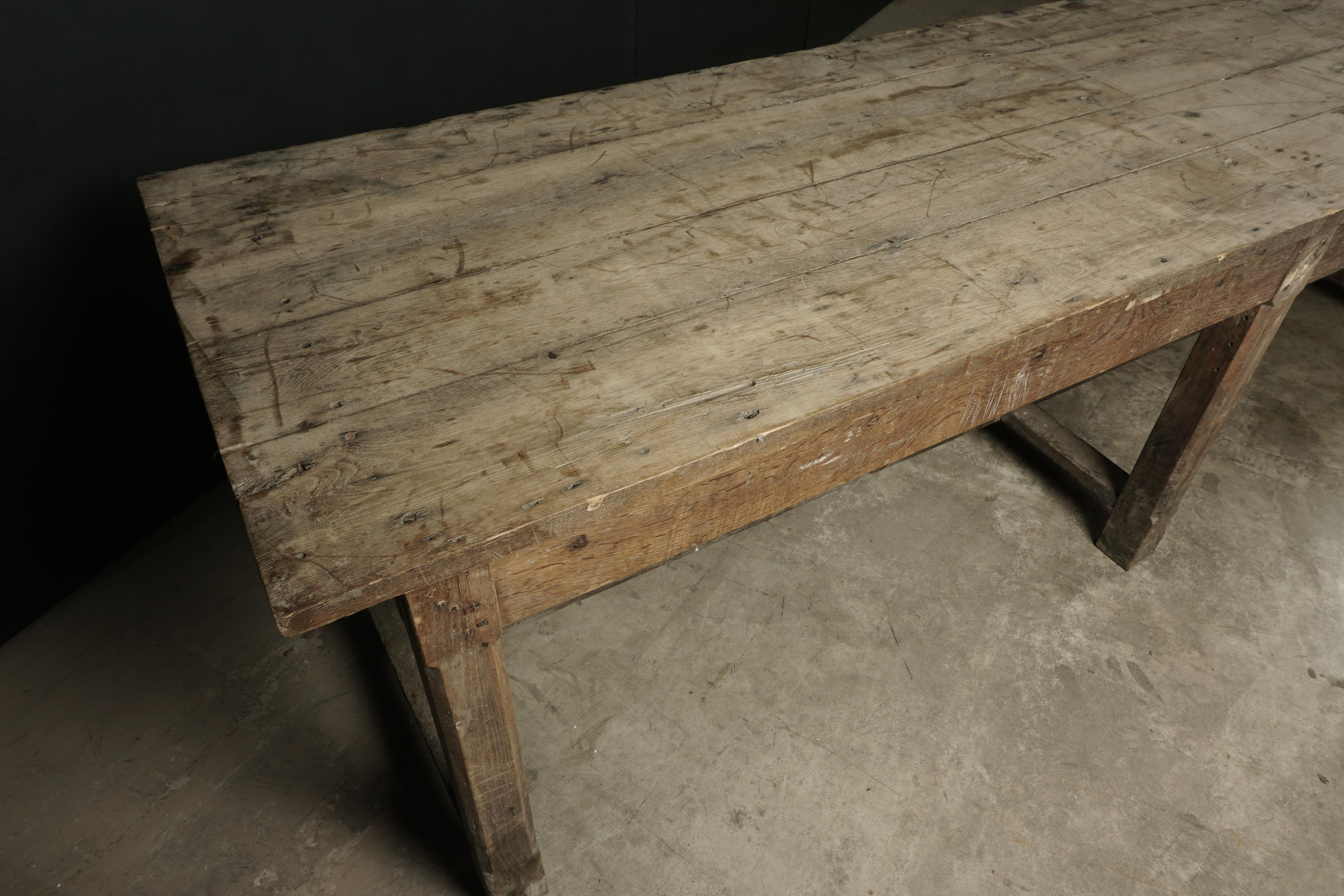Rare Very Large Solid Oak Dining Table from France, circa 1920 2