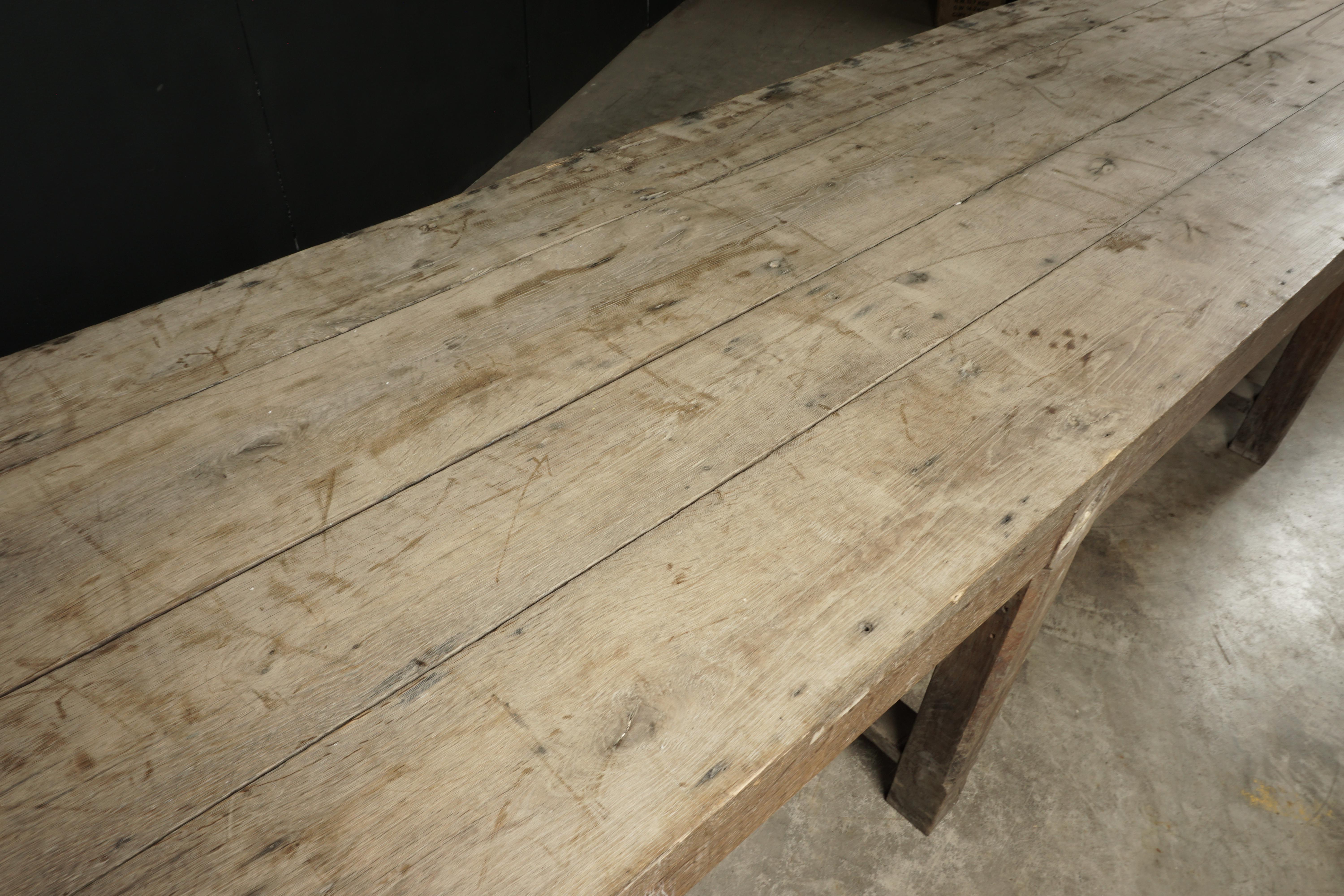 Rare Very Large Solid Oak Dining Table from France, circa 1920 3