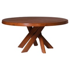 Rare XL Round Dining Table ‘T21E Sfax’ by Pierre Chapo
