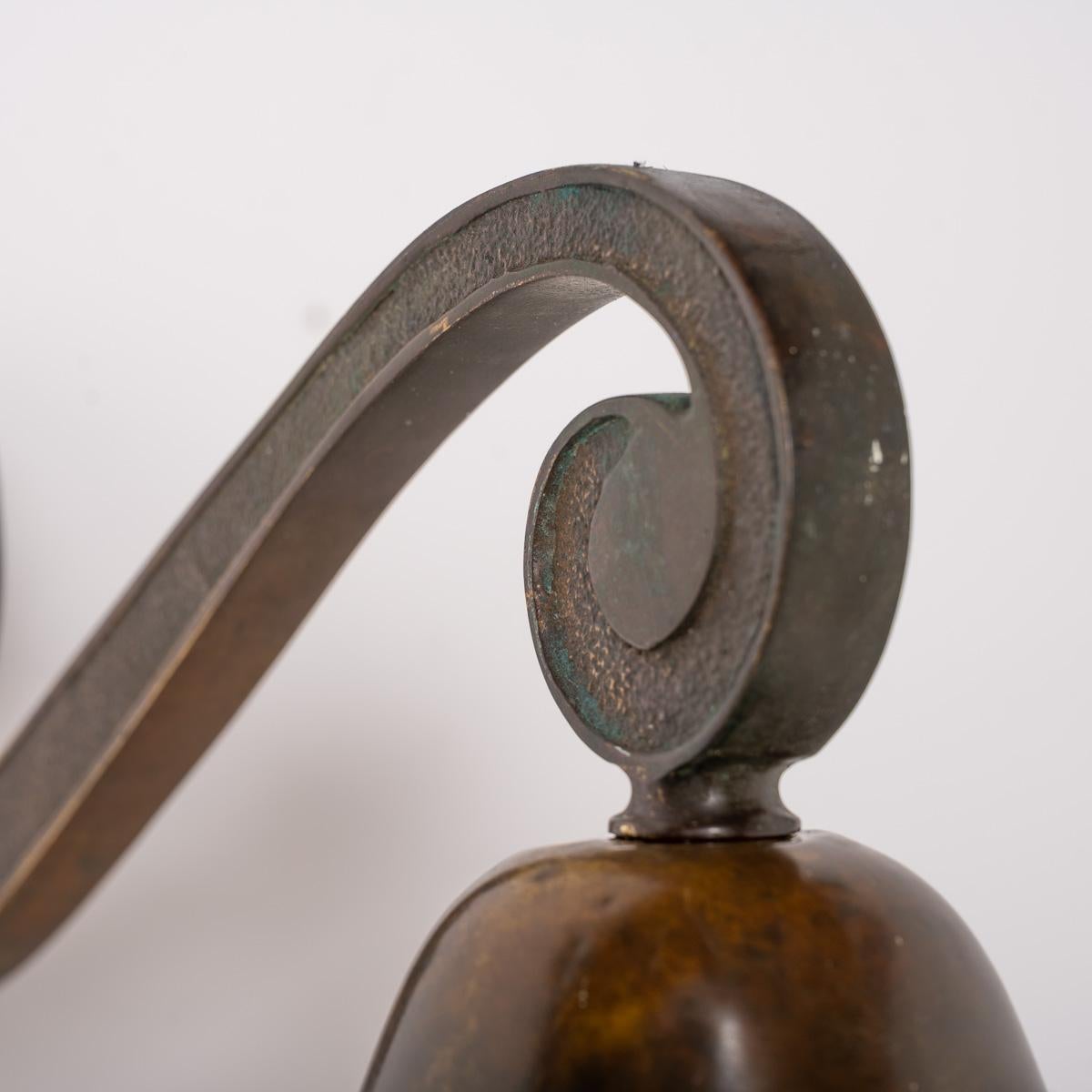 Rare XL Three Part Holophane Light Fitting with Cast Brass Scrolled Wall Bracket For Sale 3