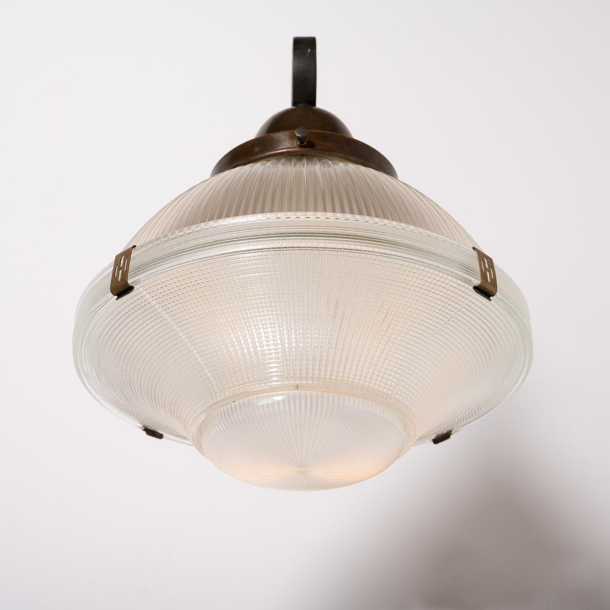 Rare XL Three Part Holophane Light Fitting with Cast Brass Scrolled Wall Bracket For Sale 5