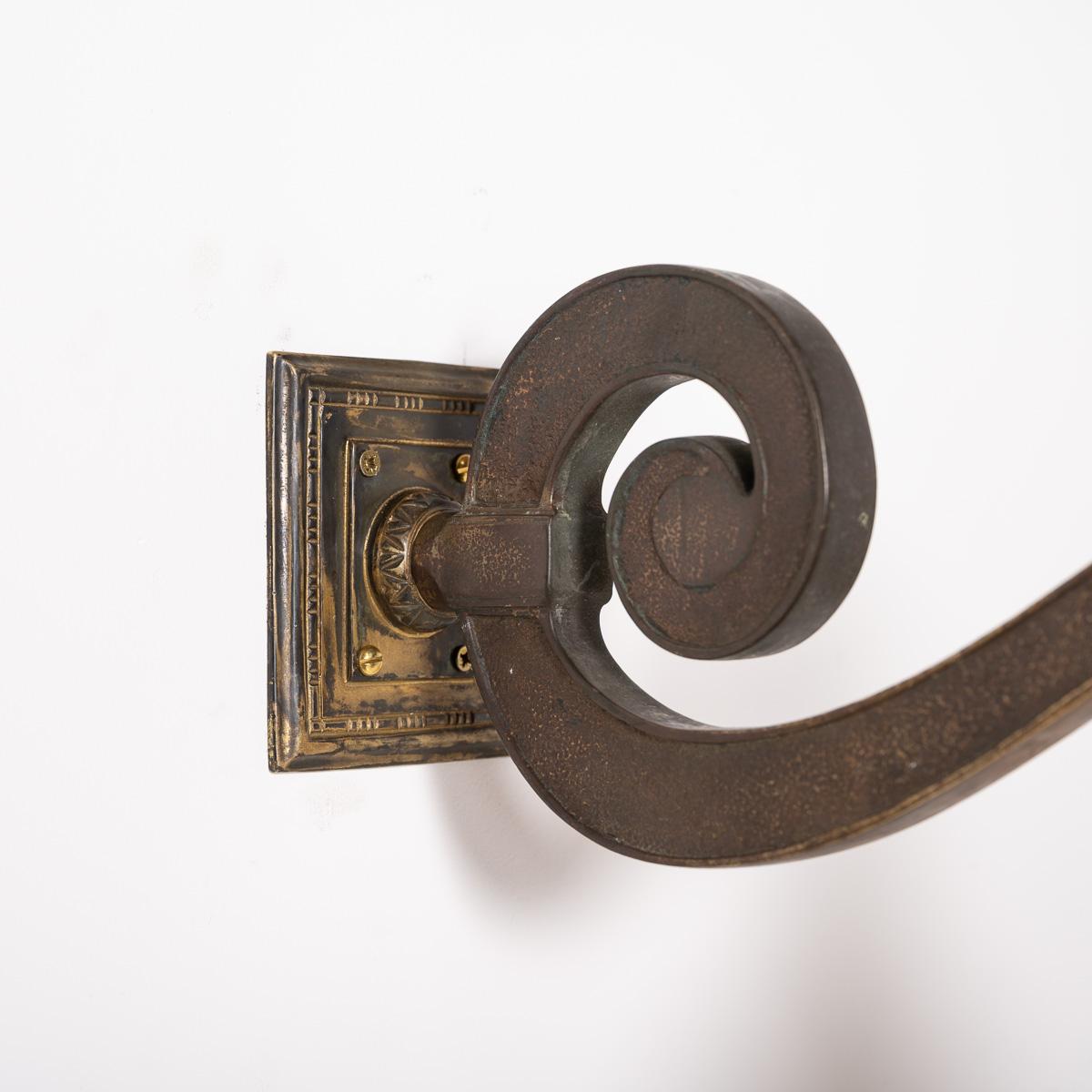 Rare XL Three Part Holophane Light Fitting with Cast Brass Scrolled Wall Bracket For Sale 10