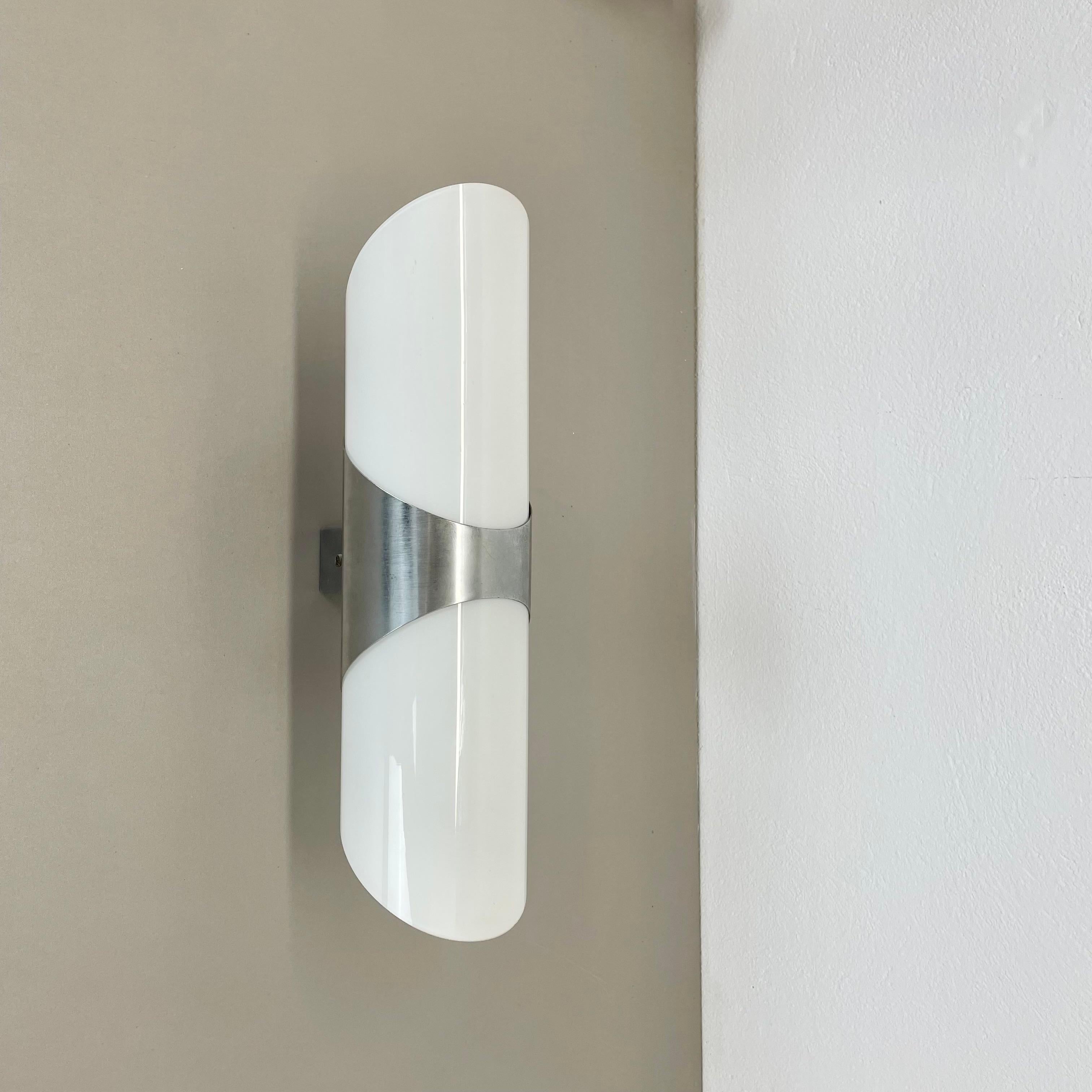 Mid-Century Modern rare xxl 40cm silver metal and satin glass tube 