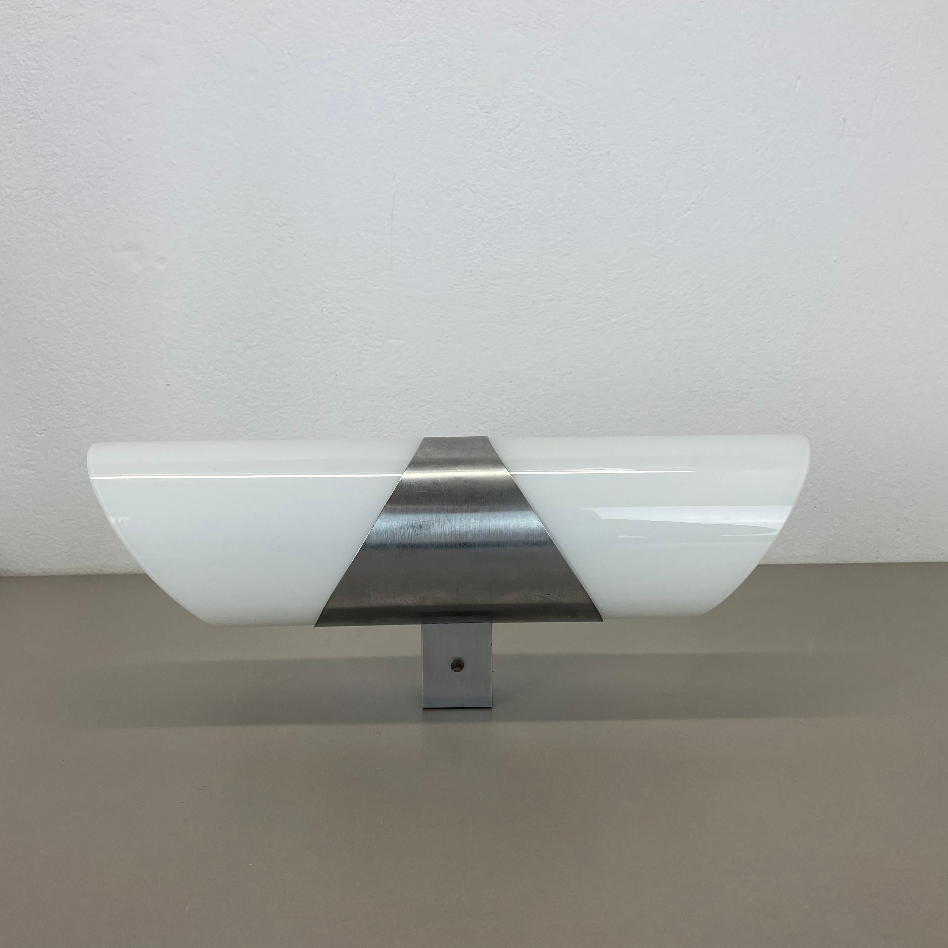 Italian rare xxl 40cm silver metal and satin glass tube 