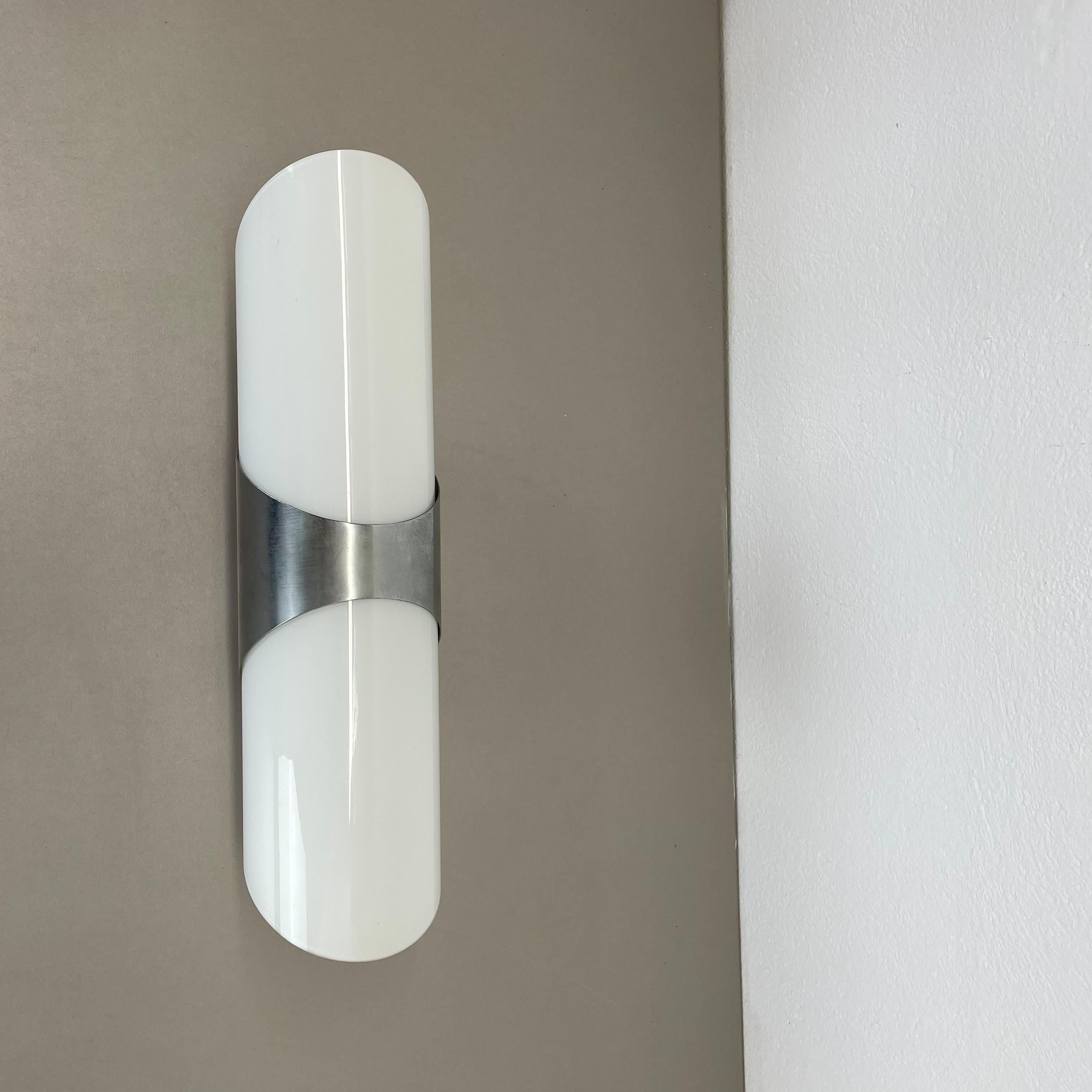 rare xxl 40cm silver metal and satin glass tube 