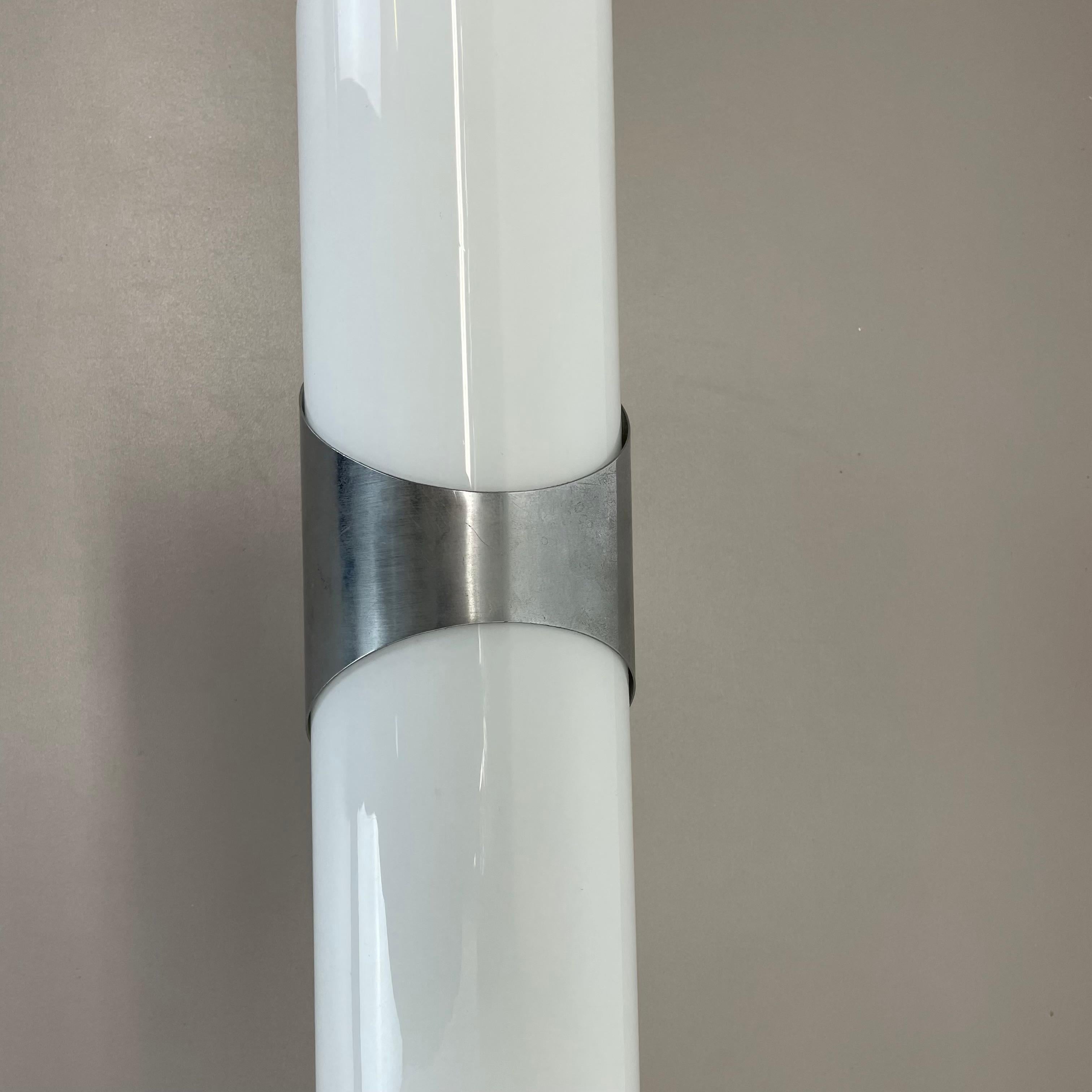 20th Century rare xxl 40cm silver metal and satin glass tube 