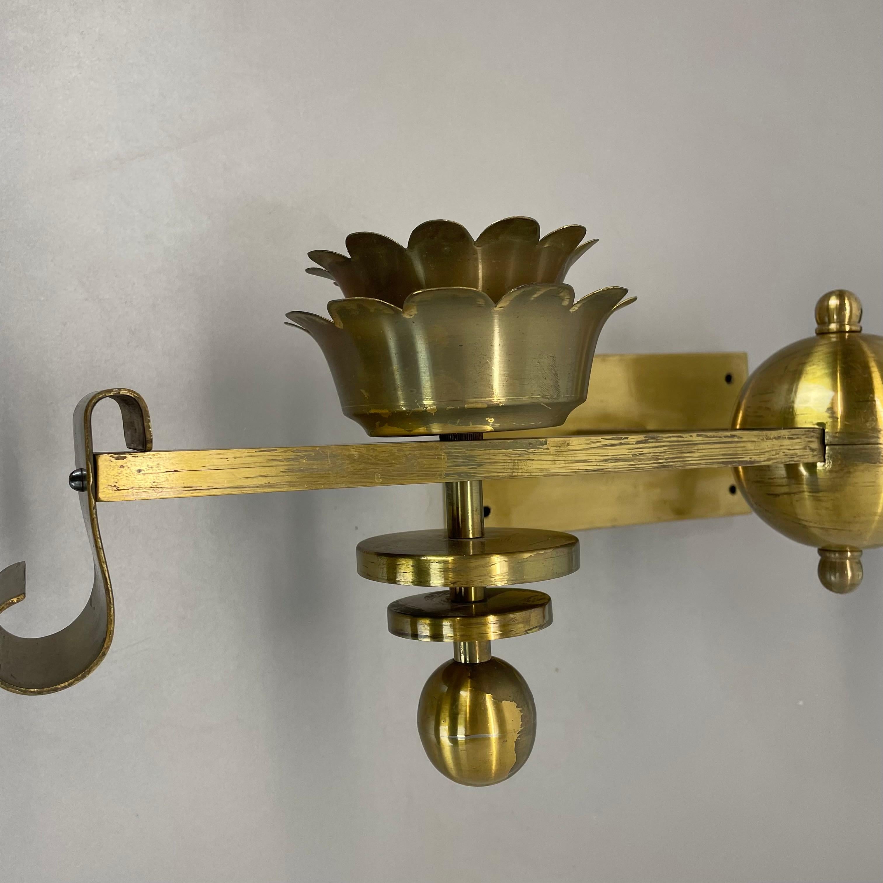 rare xxl art deco 65cm solid Brass Stilnovo Style Theatre Wall Light Italy 1950s For Sale 1