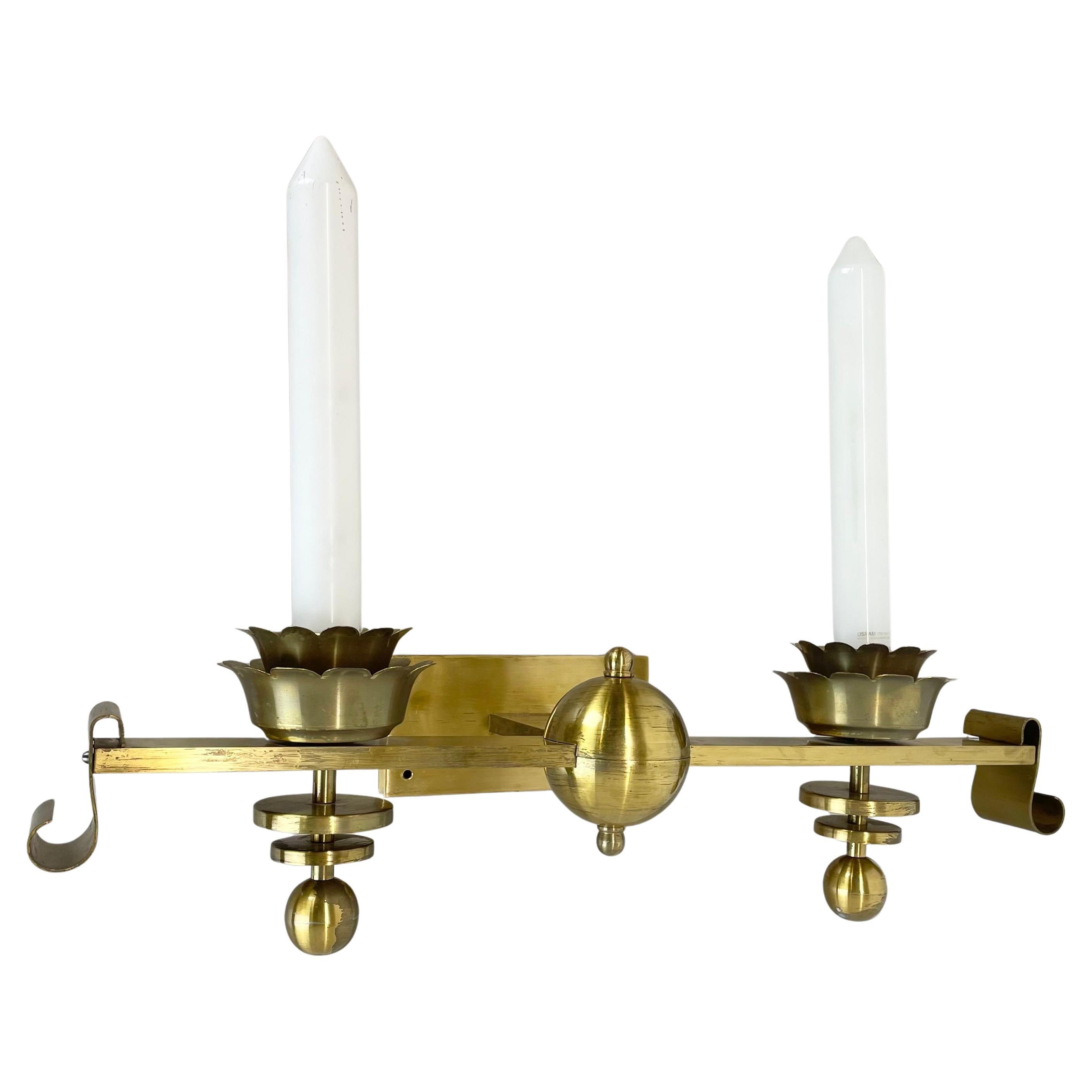 rare xxl art deco 65cm solid Brass Stilnovo Style Theatre Wall Light Italy 1950s For Sale