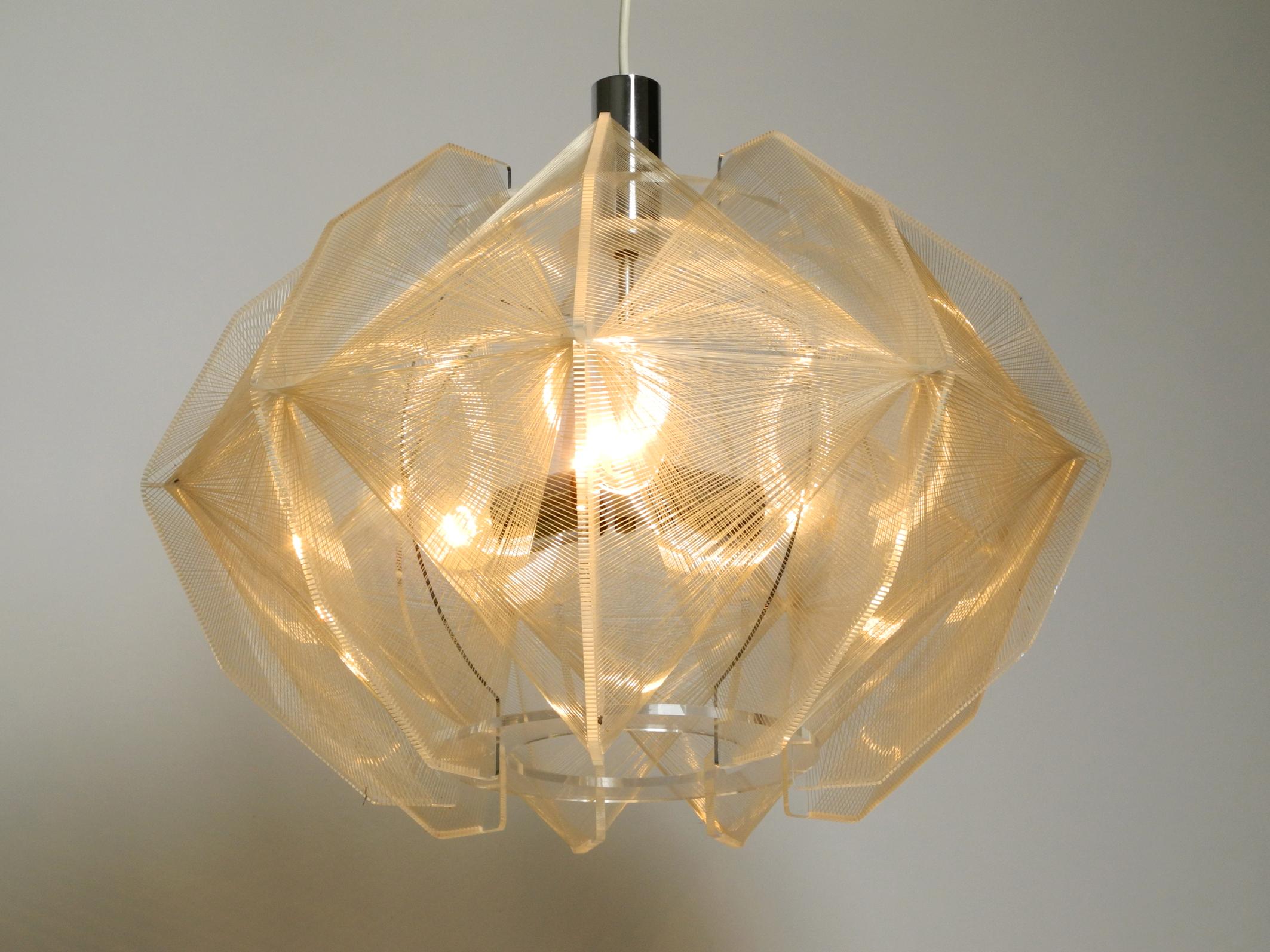 Rare XXL Nylon Thread Plexiglas Pendant Lamp by Paul Secon for Sompex 11