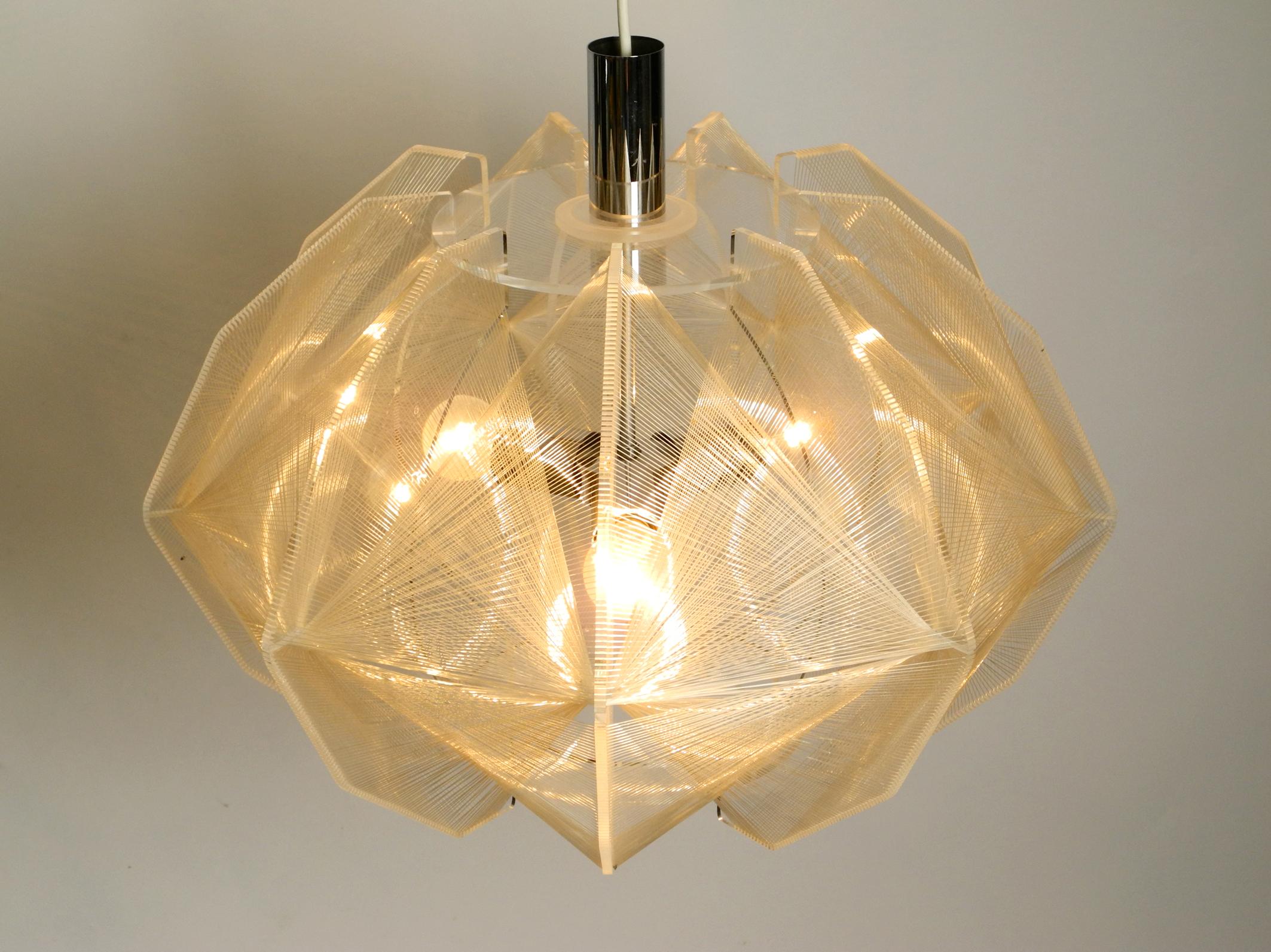 Space Age Rare XXL Nylon Thread Plexiglas Pendant Lamp by Paul Secon for Sompex