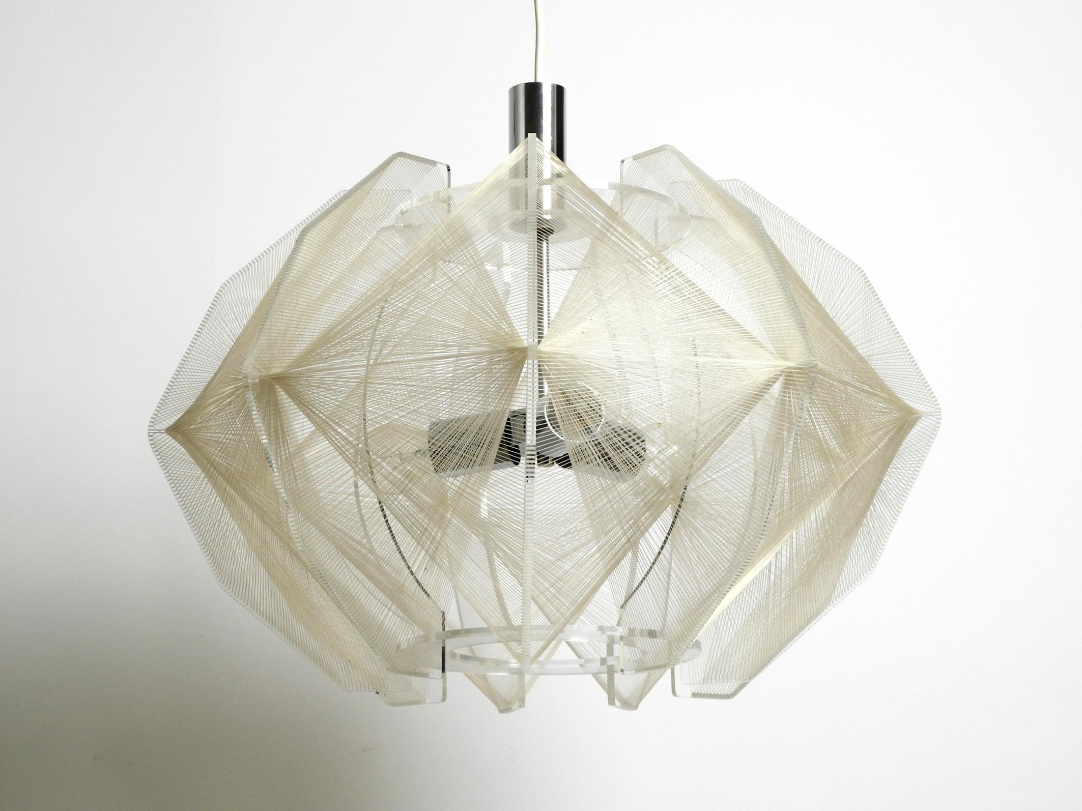 German Rare XXL Nylon Thread Plexiglas Pendant Lamp by Paul Secon for Sompex