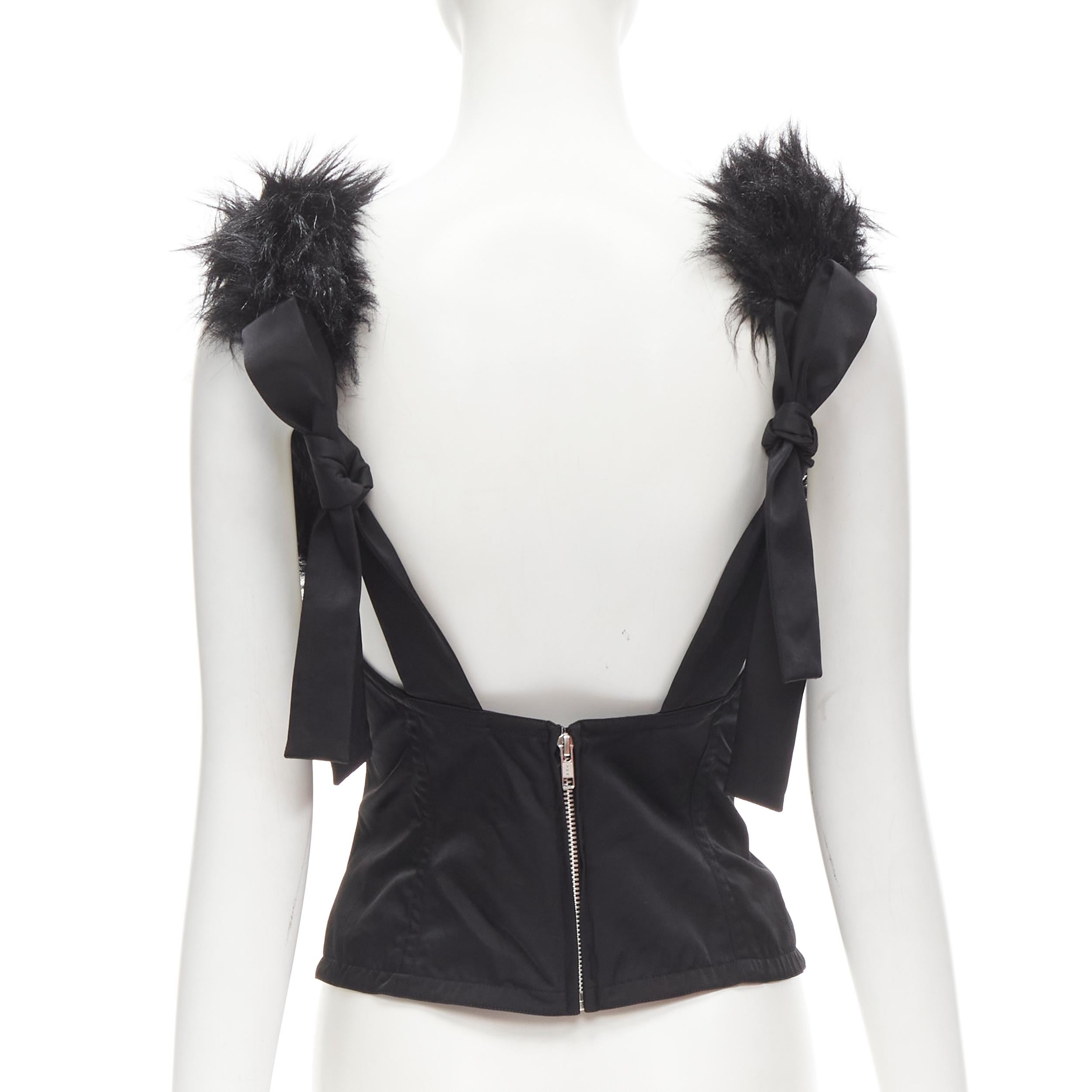 Black rare Y3 YOHJI YAMAMOTO ADIDAS black faux fur scoop collar boned corset top S