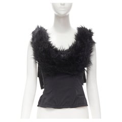 rare Y3 YOHJI YAMAMOTO ADIDAS black faux fur scoop collar boned corset top S