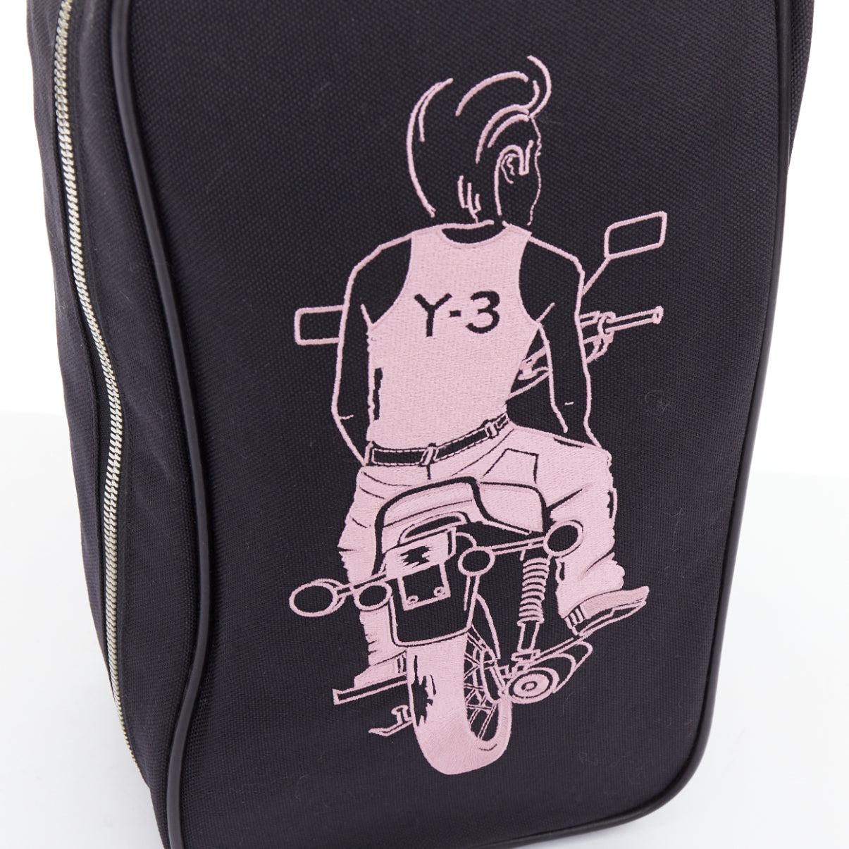rare Y3 YOHJI YAMAMOTO pink cyclist embroidery black leather top handle bag For Sale 2