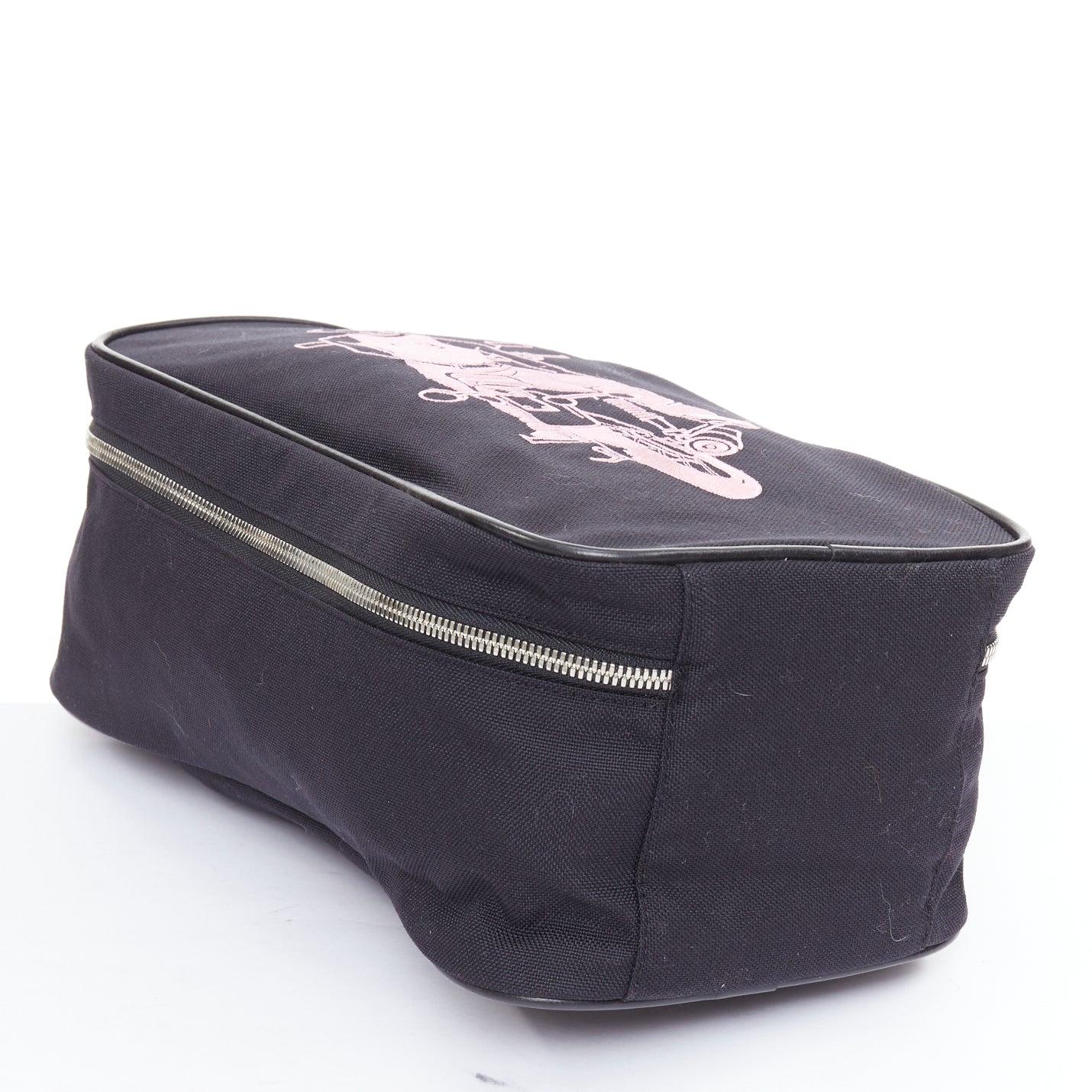 rare Y3 YOHJI YAMAMOTO pink cyclist embroidery black leather top handle bag For Sale 3