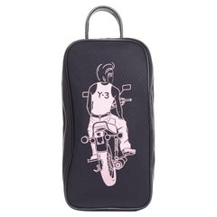 rare Y3 YOHJI YAMAMOTO pink cyclist embroidery black leather top handle bag