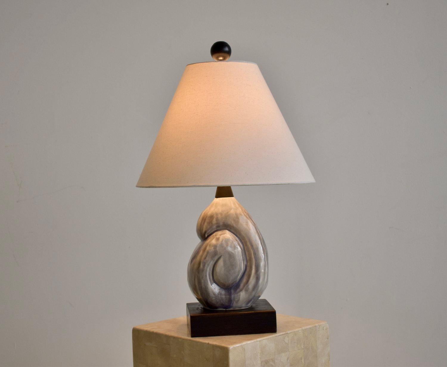 Mid-20th Century Rare Yasha Heifetz Mounted Lavender Glazed Ceramic Nautilus Shell Lamp, 1950s For Sale