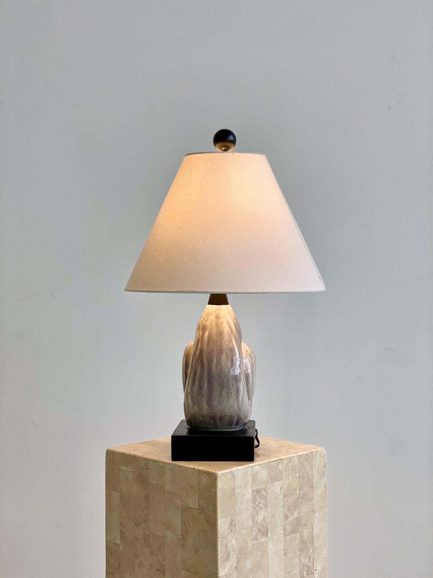 Rare Yasha Heifetz Mounted Lavender Glazed Ceramic Nautilus Shell Lamp, 1950s For Sale 3