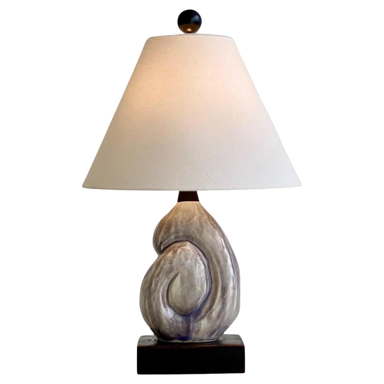 Rare Yasha Heifetz Mounted Lavender Glazed Ceramic Nautilus Shell Lamp, 1950s For Sale