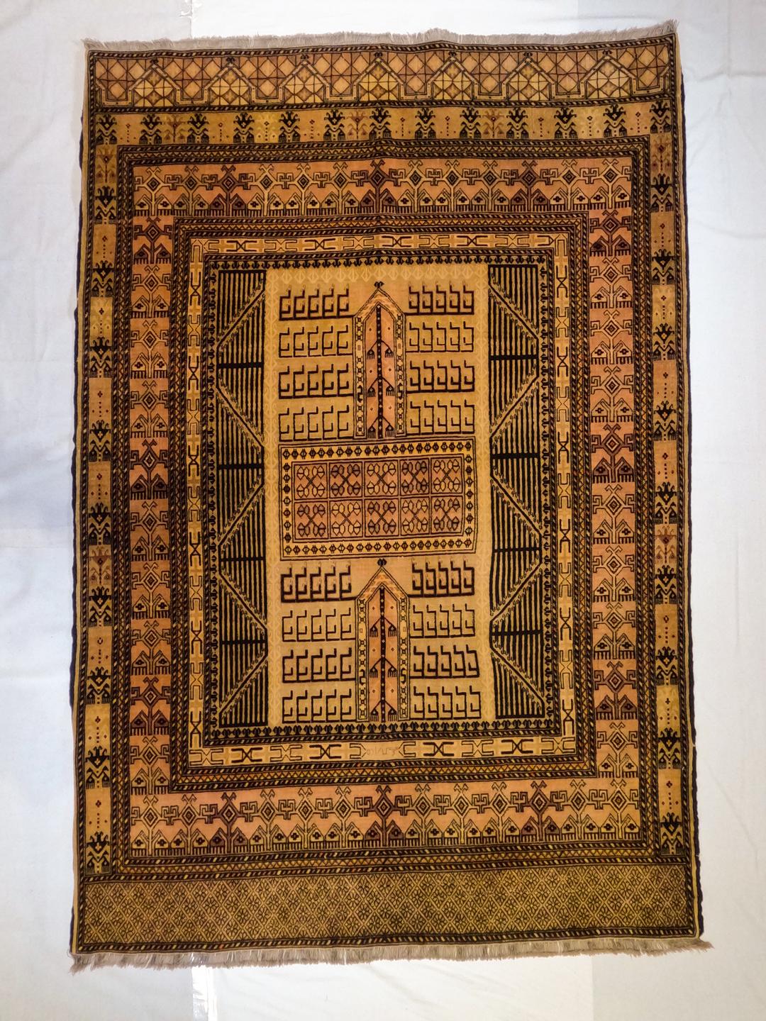 This remarkable piece is utterly different than those normally produced in Yazd the desert city of Iran . Produced in a village which has by all accounts ceased weaving over the past 50 ore more years, its patterns are Zoroastrian in origin , and