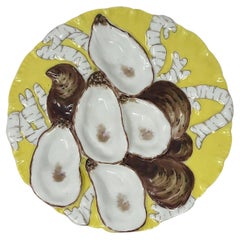 Rare Yellow Antique French Haviland & Co. Limoges Porcelain Oyster Plate Ca 1880