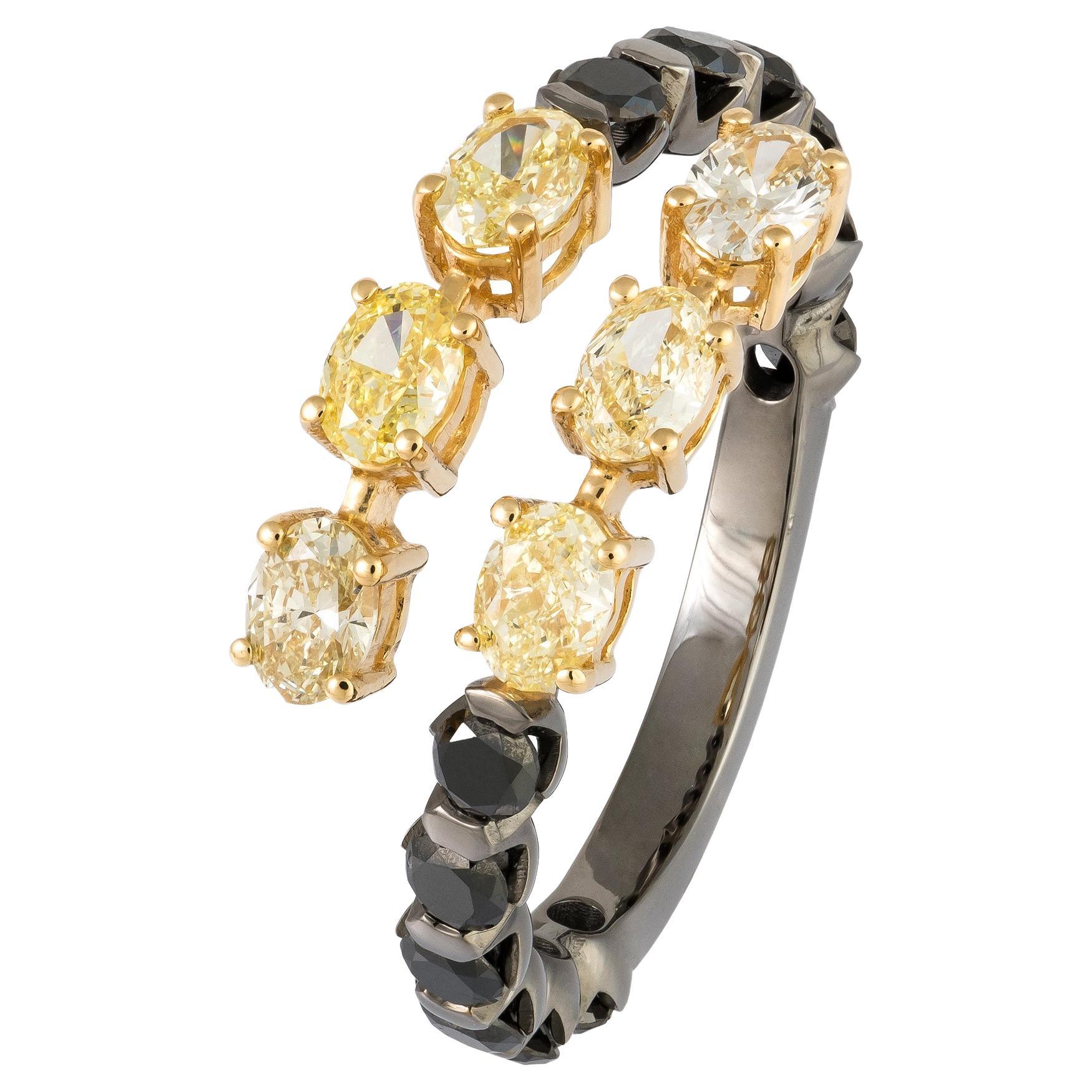 For Sale:  Rare Yellow Black Diamond White 18K Gold White Diamond Ring for Her