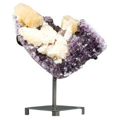 Rare Yellow Calcite on Amethyst Cluster, Calcite Specimen from Brazil