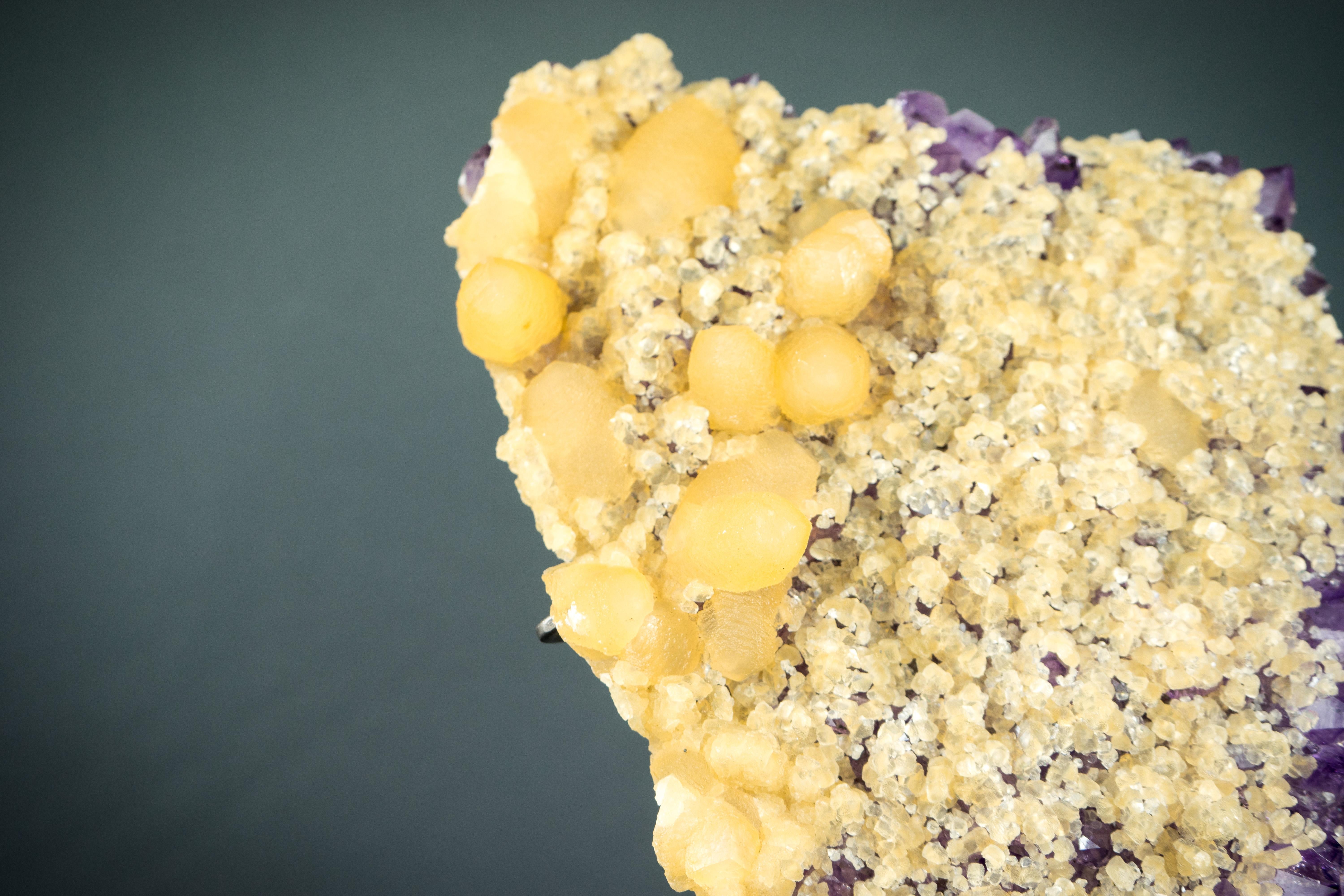 Rare Yellow Calcite on Amethyst Cluster, Cubic and Scalenohedral Calcite 9