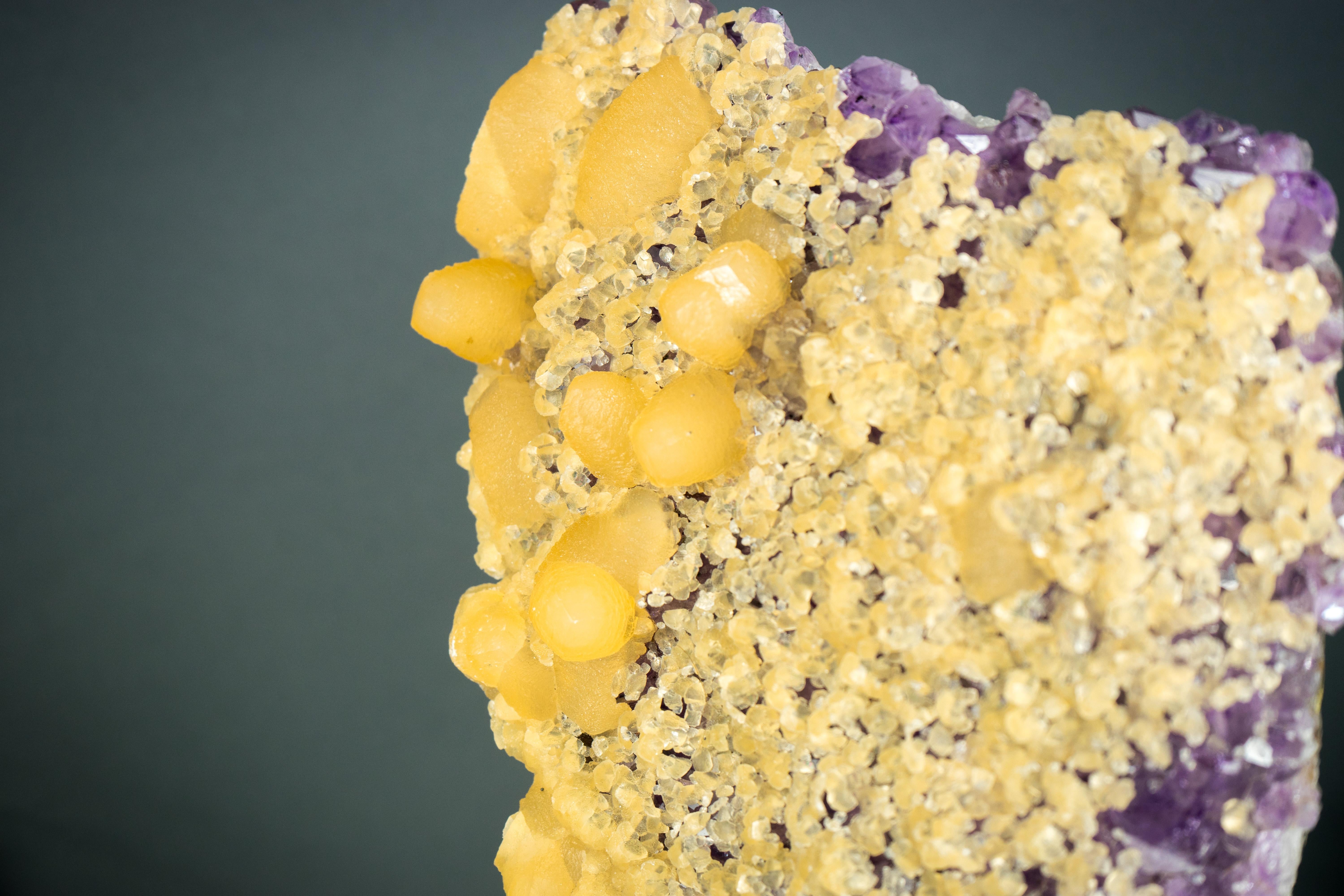 Rare Yellow Calcite on Amethyst Cluster, Cubic and Scalenohedral Calcite 2