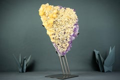 Rare Yellow Calcite on Amethyst Cluster, Cubic and Scalenohedral Calcite