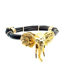 Rare Yellow Gold African Elephant Adjustable Thread Bracelet Circa 1975