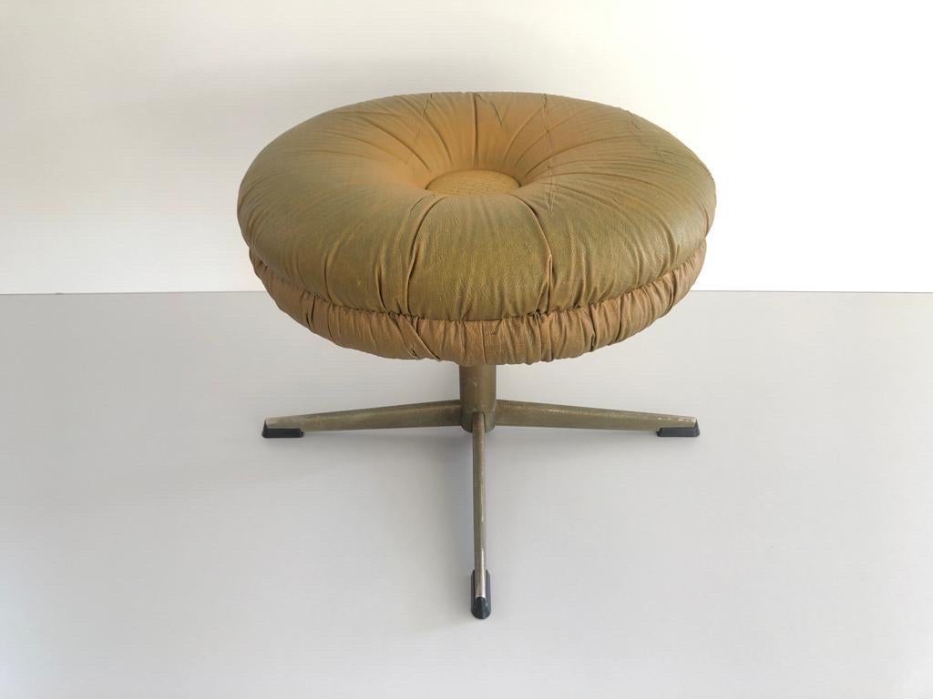 Rare Yellow-Green Lux Leather Swivel Stool by ISKU, 1960s, Finland For Sale 5