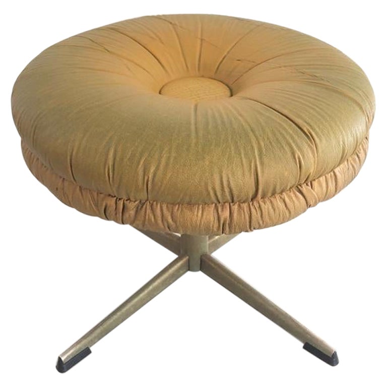 Seltener gelb-grüner Lux-Leder-Drehhocker von ISKU, 1960er Jahre, Finnland im Angebot