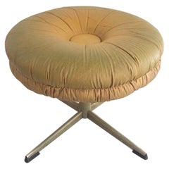 Rare Yellow-Green Lux Leather Swivel Stool by ISKU, 1960s, Finland