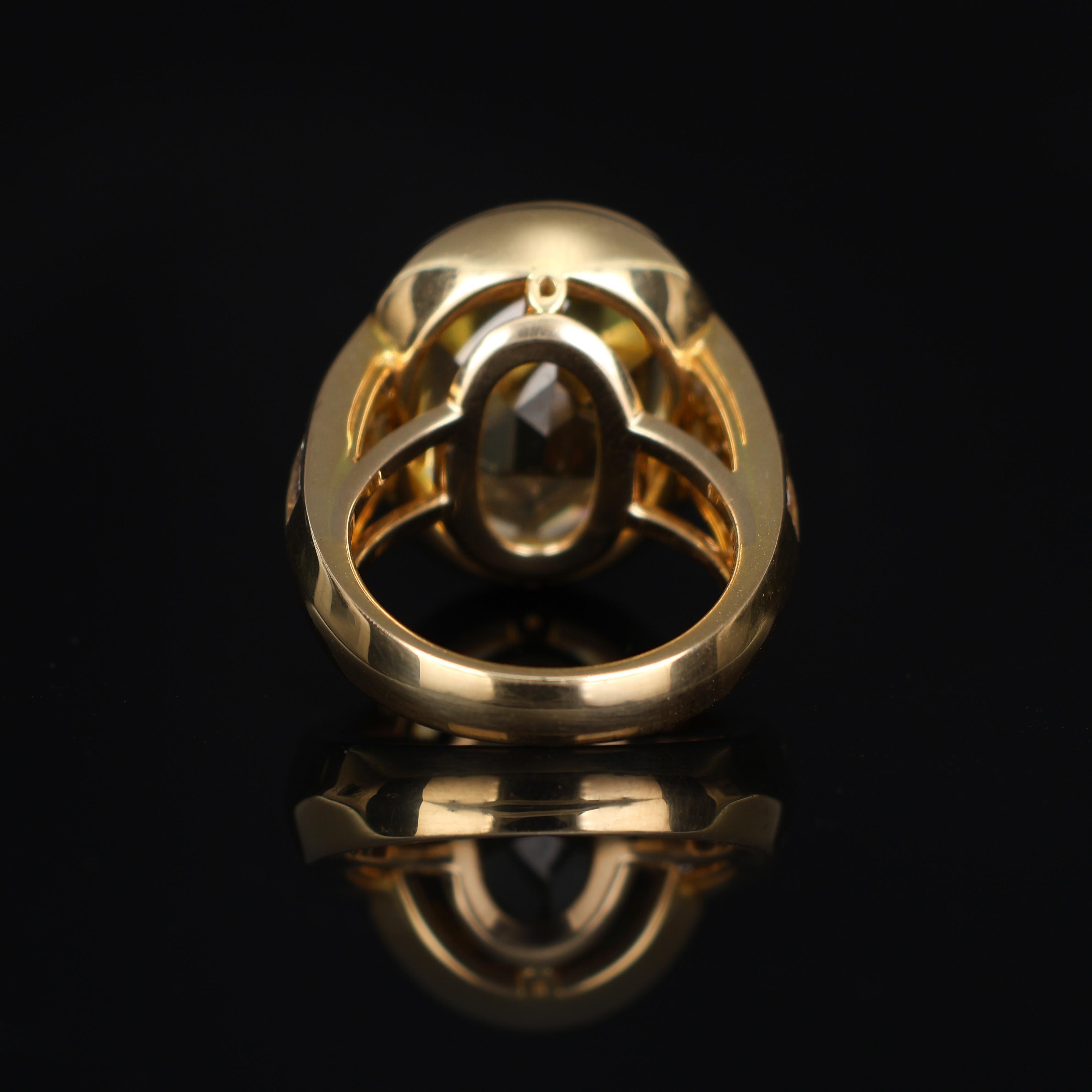 Rare Yellow Sapphire 17 carats Gold Ring Untreated No heat with Diamonds For Sale 9