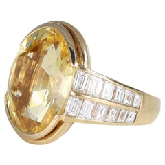 Raro zaffiro giallo 17 carati Anello in oro non trattato senza calore con diamanti