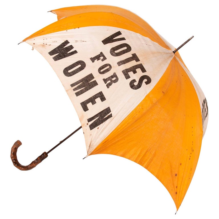 Rare Yellow & White Suffrage Parasol with "Votes for Women" Text For Sale