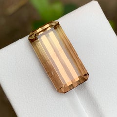 Rare Yellowish Peach Bicolor Tourmaline Gemstone, 14 Ct Emerald Cut for Pendant