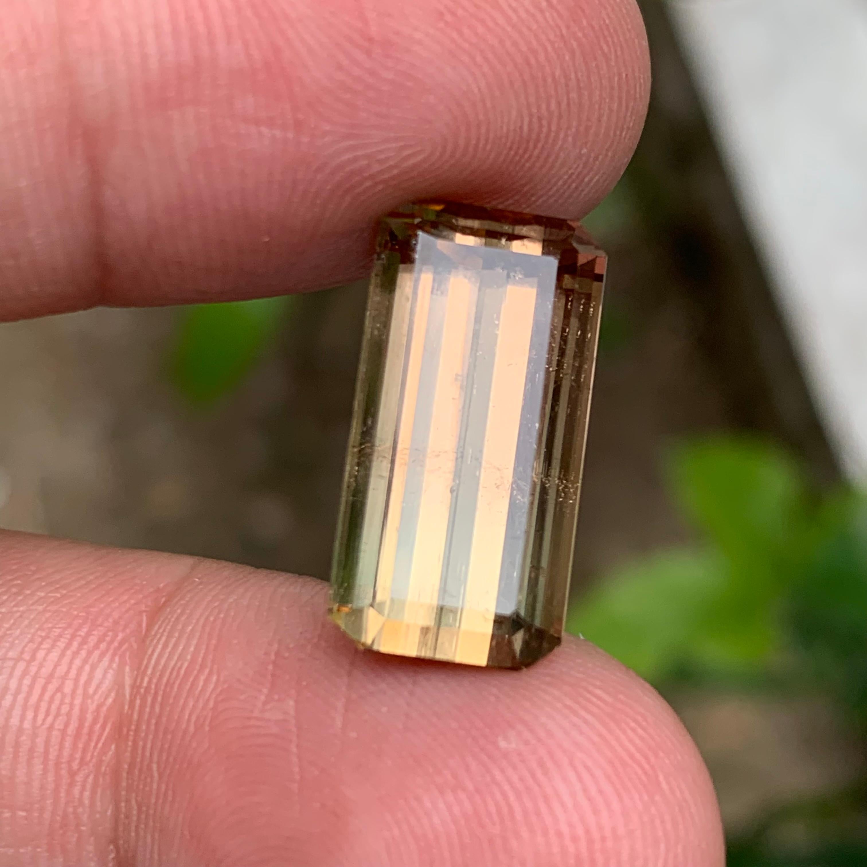 Rare tourmaline jauneâtre pêche bicolore, taille émeraude 14 carats pour pendentif Unisexe en vente