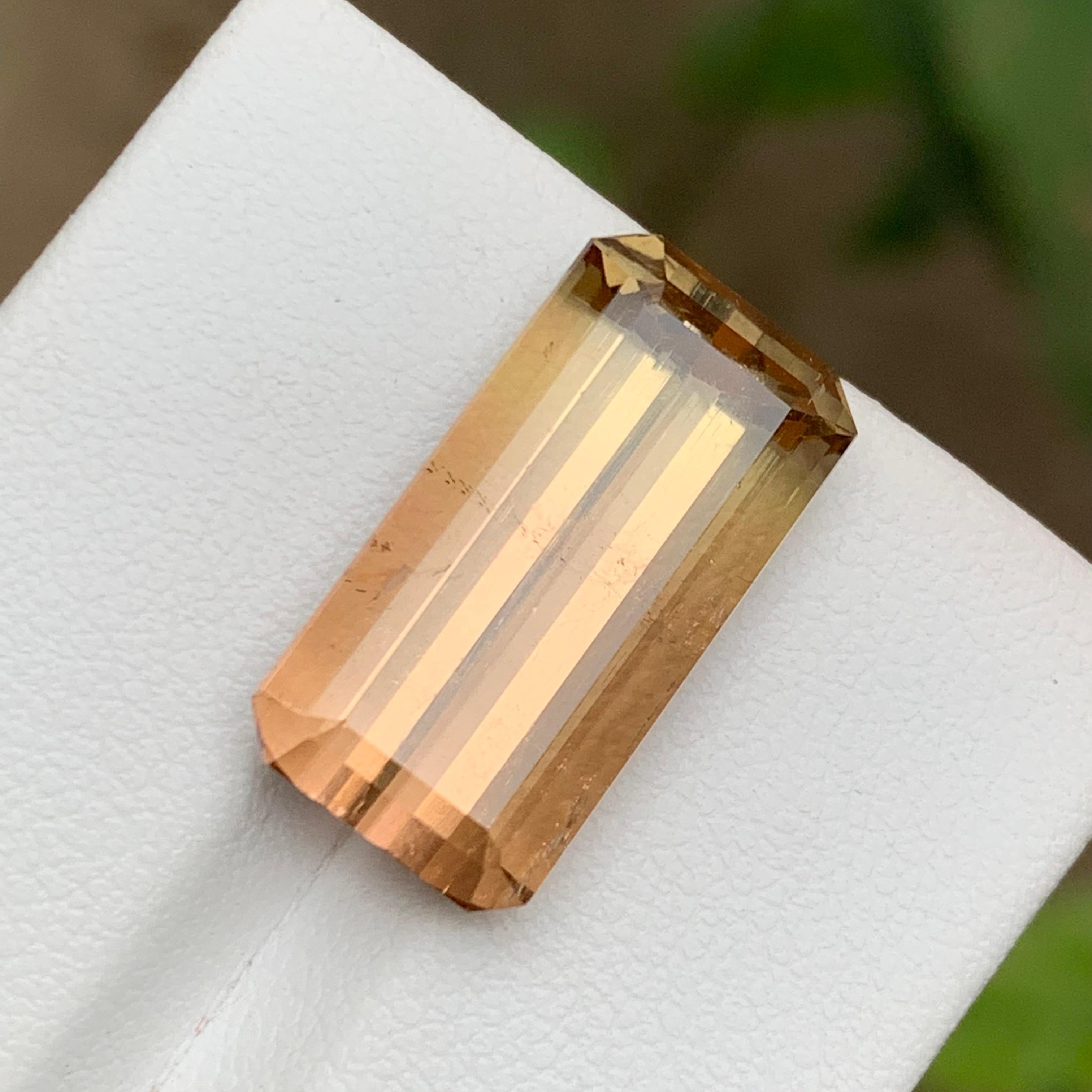 Rare Yellowish Peach Bicolor Tourmaline Gemstone, 14 Ct Emerald Cut for Pendant For Sale 2