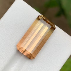Rare Yellowish Peach Bicolor Tourmaline Gemstone, 14 Ct Emerald Cut for Pendant