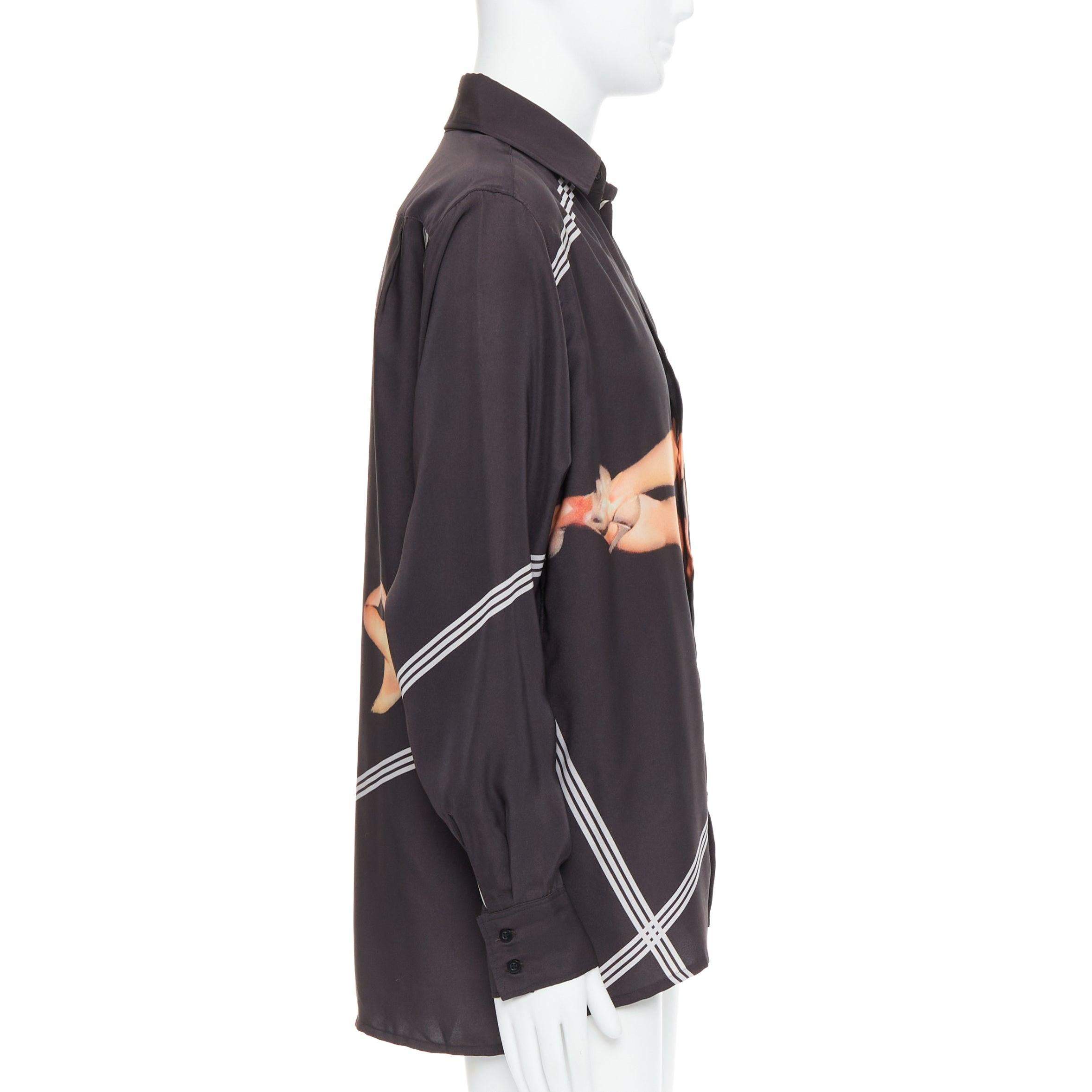 rare YOHJI YAMAMOTO 2001 Vintage black nude pinup girl print shirt JP3 L In Good Condition In Hong Kong, NT