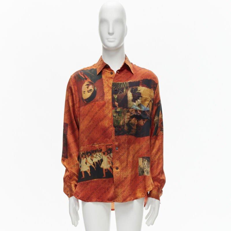 rare YOHJI YAMAMOTO 2004 100% silk Taisho Japanese portrait orange shirt JP2 M For Sale 5