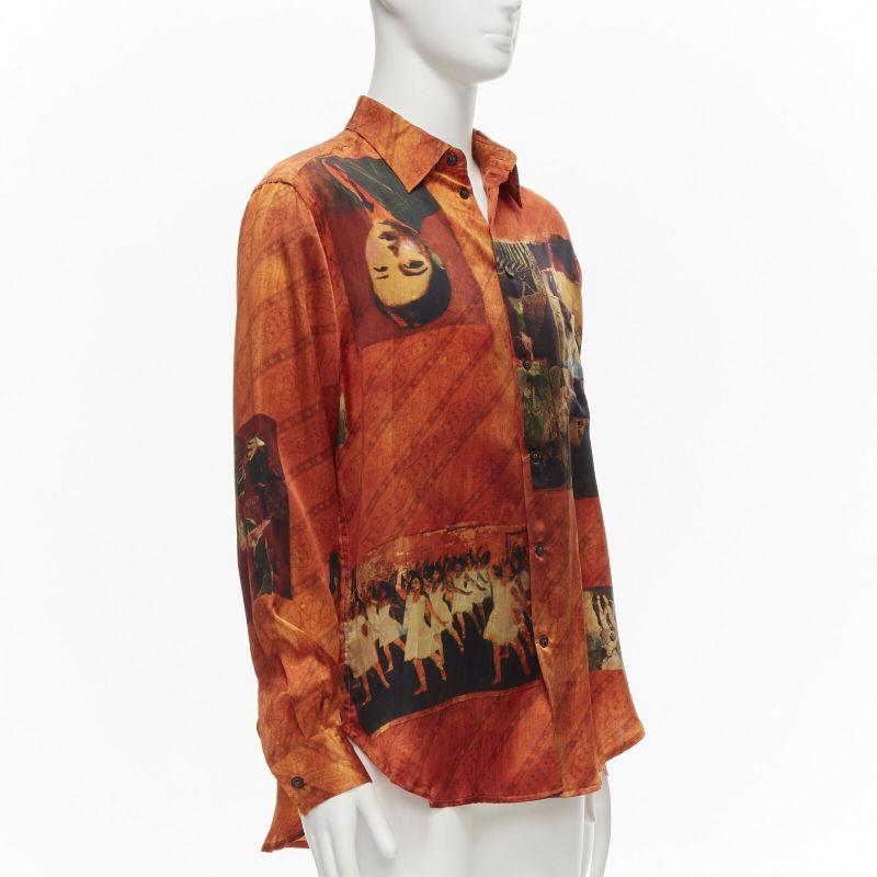 Orange rare YOHJI YAMAMOTO 2004 100% silk Taisho Japanese portrait orange shirt JP2 M For Sale
