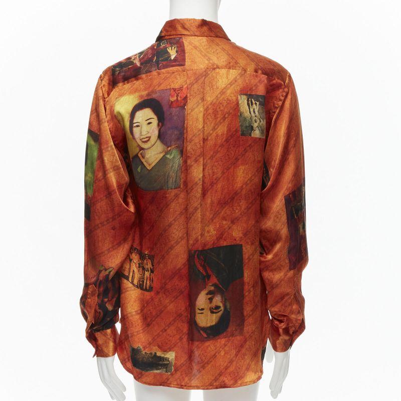 Men's rare YOHJI YAMAMOTO 2004 100% silk Taisho Japanese portrait orange shirt JP2 M For Sale
