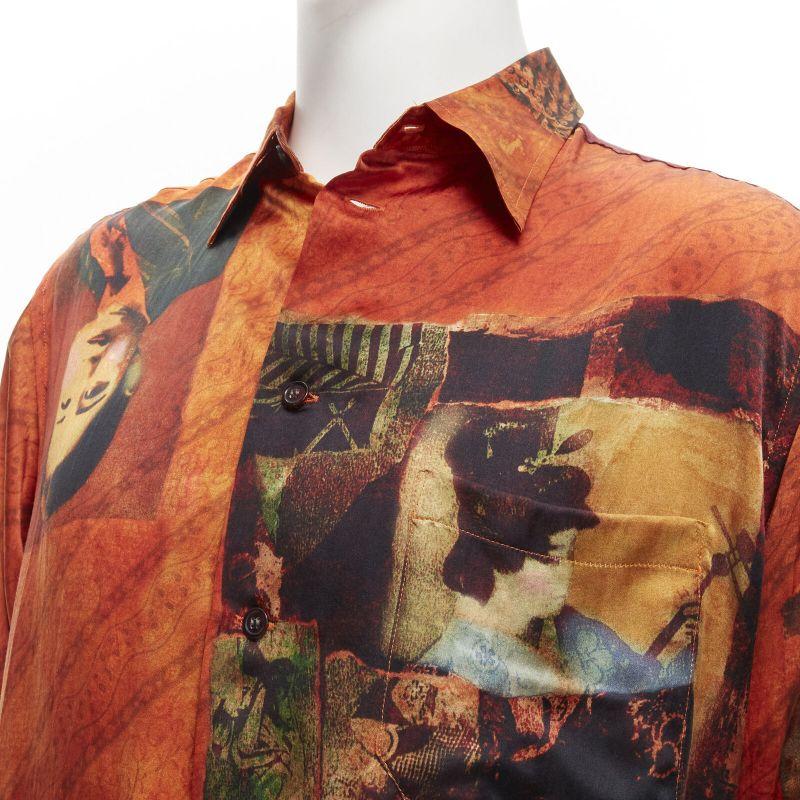 rare YOHJI YAMAMOTO 2004 100% silk Taisho Japanese portrait orange shirt JP2 M For Sale 1