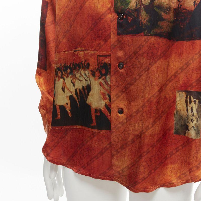 rare YOHJI YAMAMOTO 2004 100% silk Taisho Japanese portrait orange shirt JP2 M For Sale 2