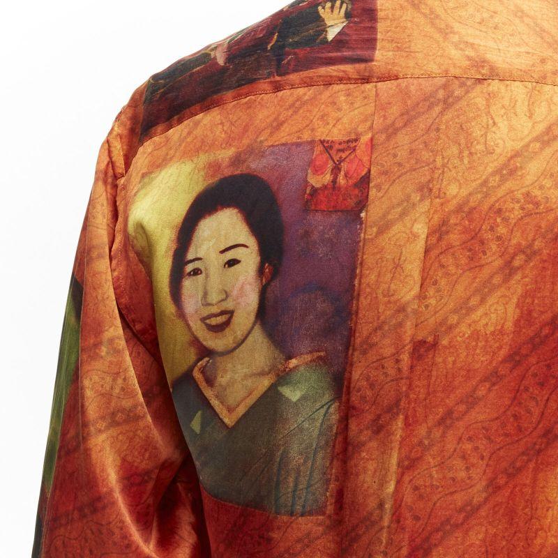 rare YOHJI YAMAMOTO 2004 100% silk Taisho Japanese portrait orange shirt JP2 M For Sale 3